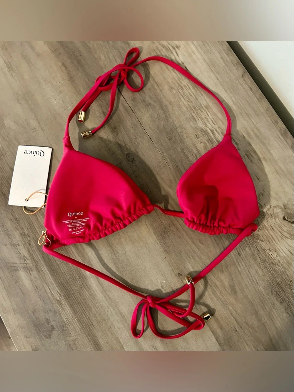 Quince NWT Fuchsia Pink Triangle Bikini Set High-Waisted Bottoms Size Medium